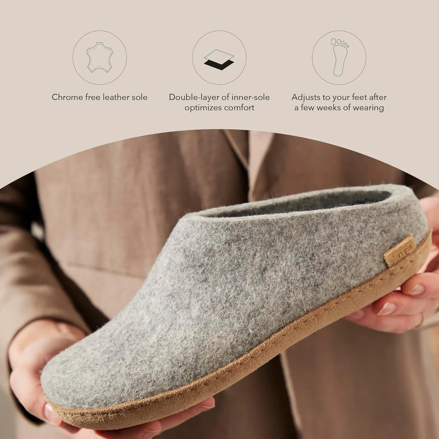 Glerups 100% Gotland Sheep Wool Slipper with leather sole - Unisex Slip-on