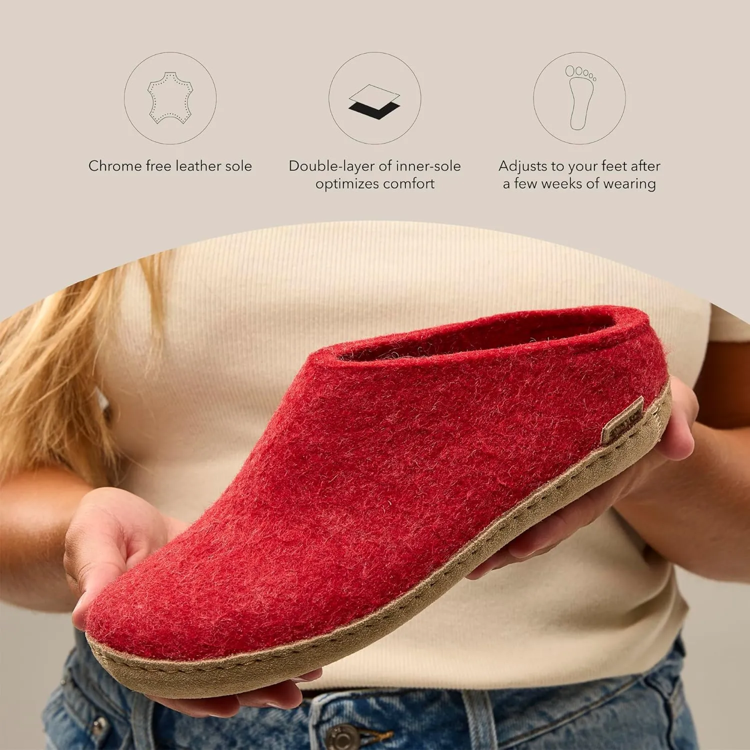 Glerups 100% Gotland Sheep Wool Slipper with leather sole - Unisex Slip-on