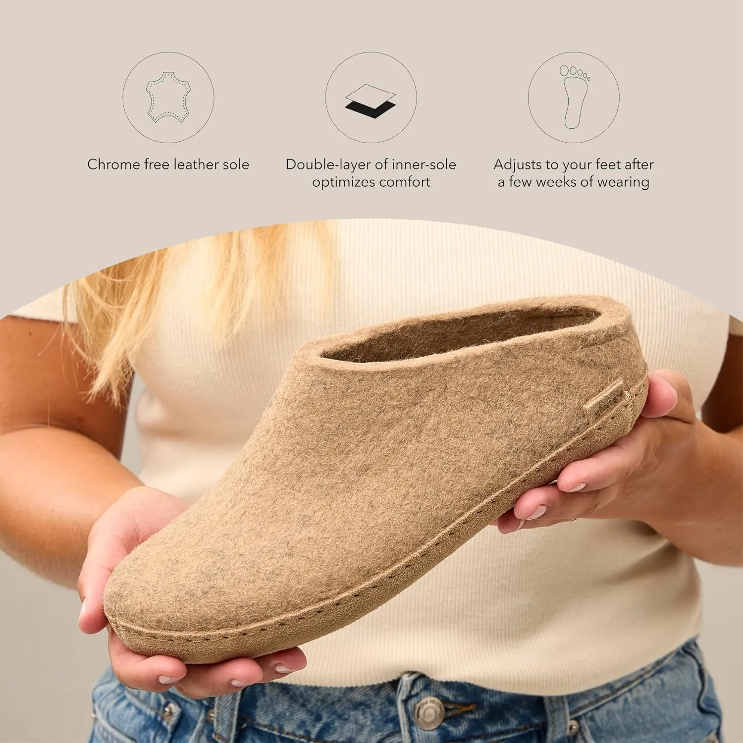Glerups 100% high quality wool mix Slipper with leather sole - Unisex Slip-on