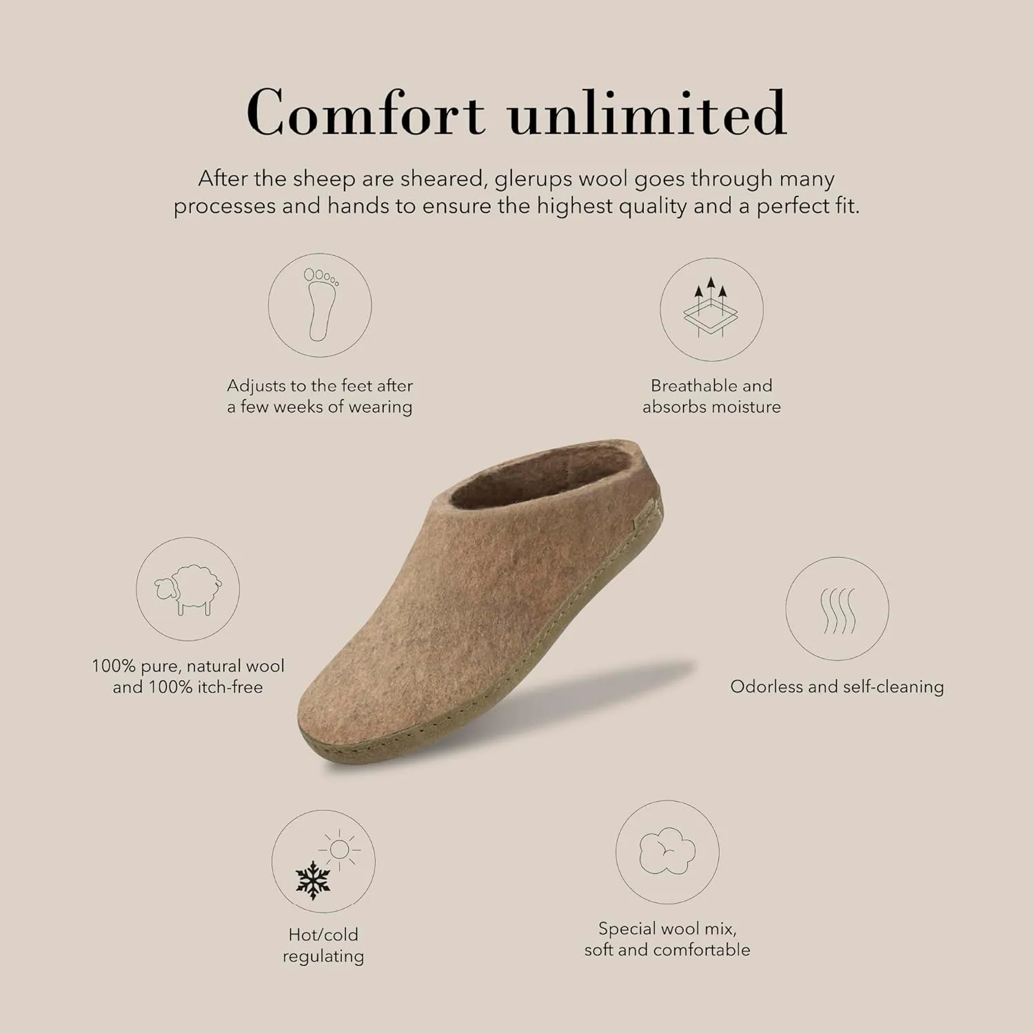 Glerups 100% high quality wool mix Slipper with leather sole - Unisex Slip-on