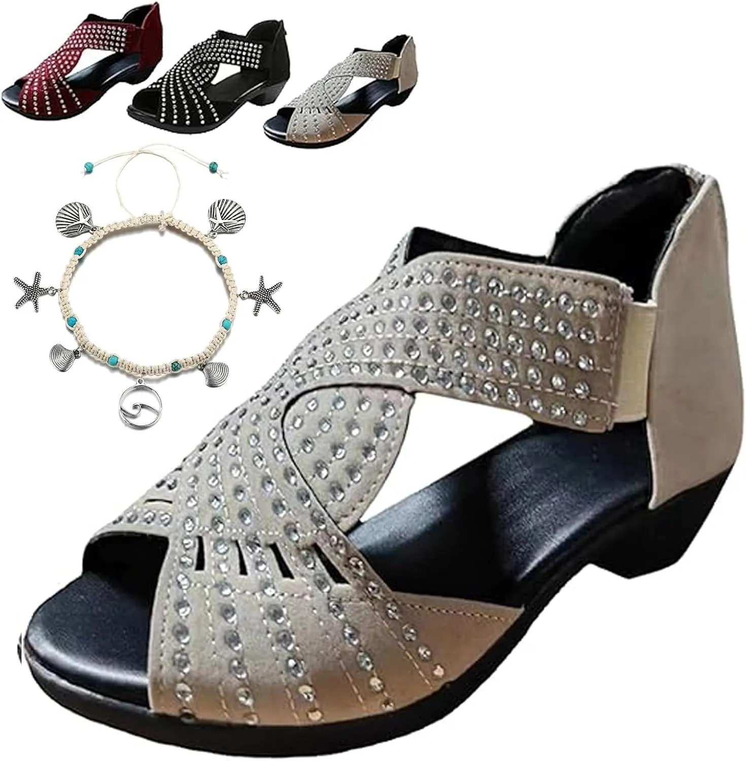 GlowStep Orthopedic Low Heel Cut-Out Sandals,Glowsteps Orthopedic Low Heel Cut-Out Sandals,Arch Support, Non-Slip Shoes