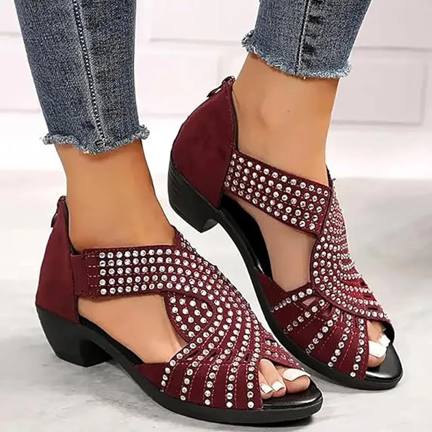 GlowStep Orthopedic Low Heel Cut-Out Sandals,Glowsteps Orthopedic Low Heel Cut-Out Sandals,Arch Support, Non-Slip Shoes