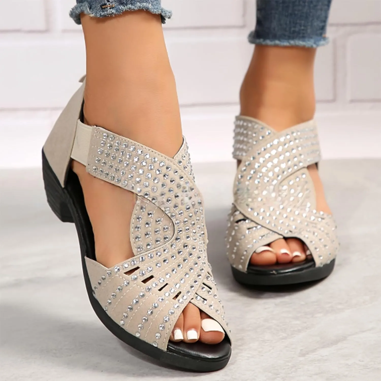 GlowStep Orthopedic Low Heel Cut-Out Sandals,Glowsteps Orthopedic Low Heel Cut-Out Sandals,Arch Support, Non-Slip Shoes