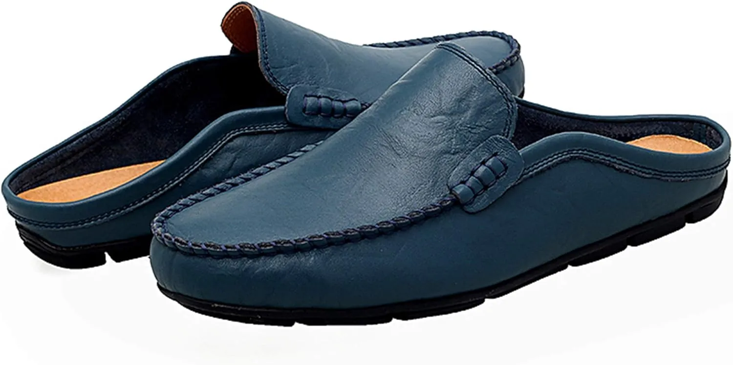 Go Tour Mens Mules Clog Slippers Breathable Punching Leather Slip on Shoes Casual Loafers