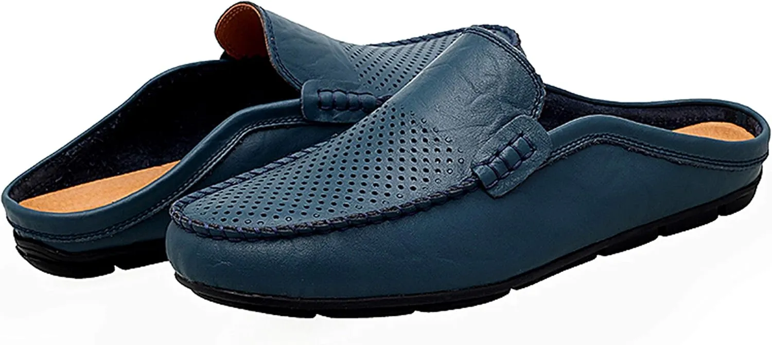 Go Tour Mens Mules Clog Slippers Breathable Punching Leather Slip on Shoes Casual Loafers