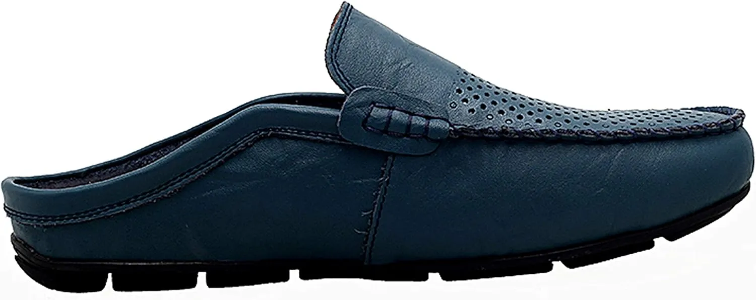 Go Tour Mens Mules Clog Slippers Breathable Punching Leather Slip on Shoes Casual Loafers
