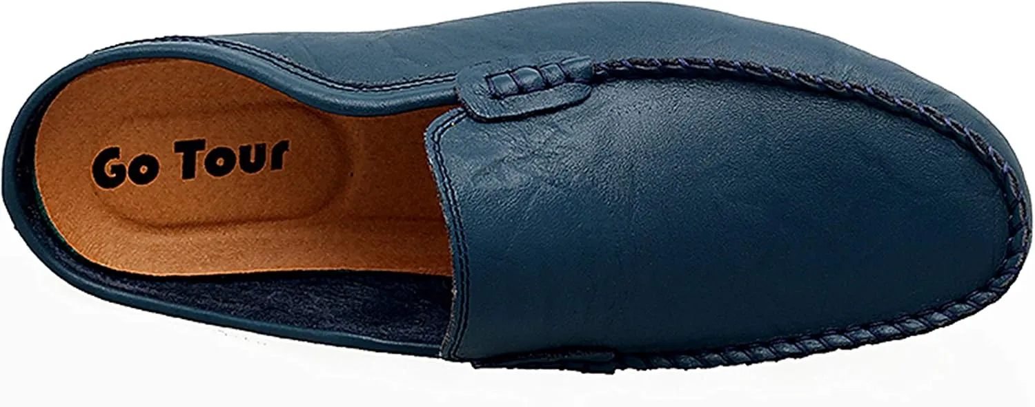 Go Tour Mens Mules Clog Slippers Breathable Punching Leather Slip on Shoes Casual Loafers