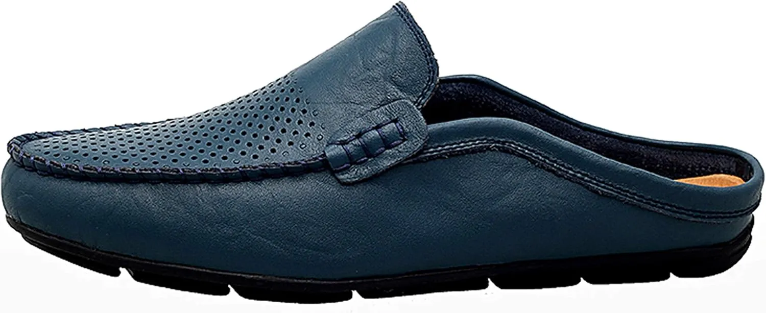 Go Tour Mens Mules Clog Slippers Breathable Punching Leather Slip on Shoes Casual Loafers