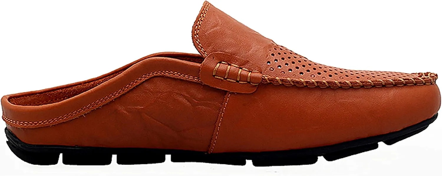 Go Tour Mens Mules Clog Slippers Breathable Punching Leather Slip on Shoes Casual Loafers