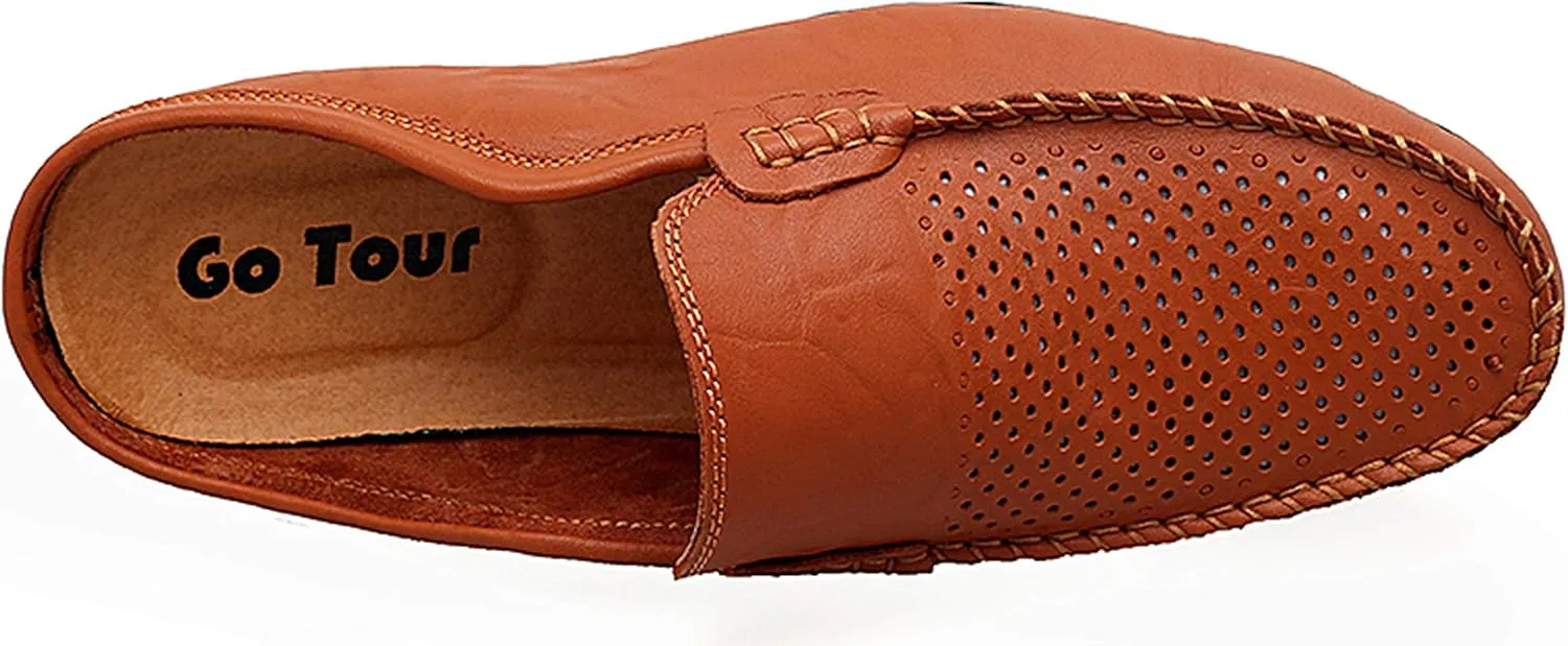 Go Tour Mens Mules Clog Slippers Breathable Punching Leather Slip on Shoes Casual Loafers