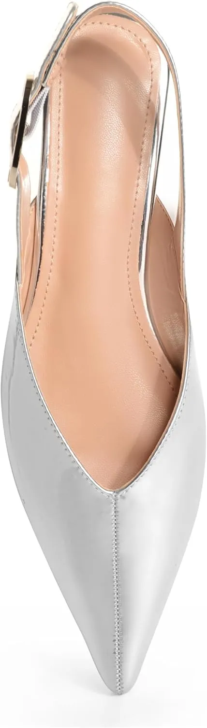 Gold Slingback Flat Shoes for Women Casual Comfortable Shoes Pointed Toe Adjustable Buckle Flat Mule Sandals