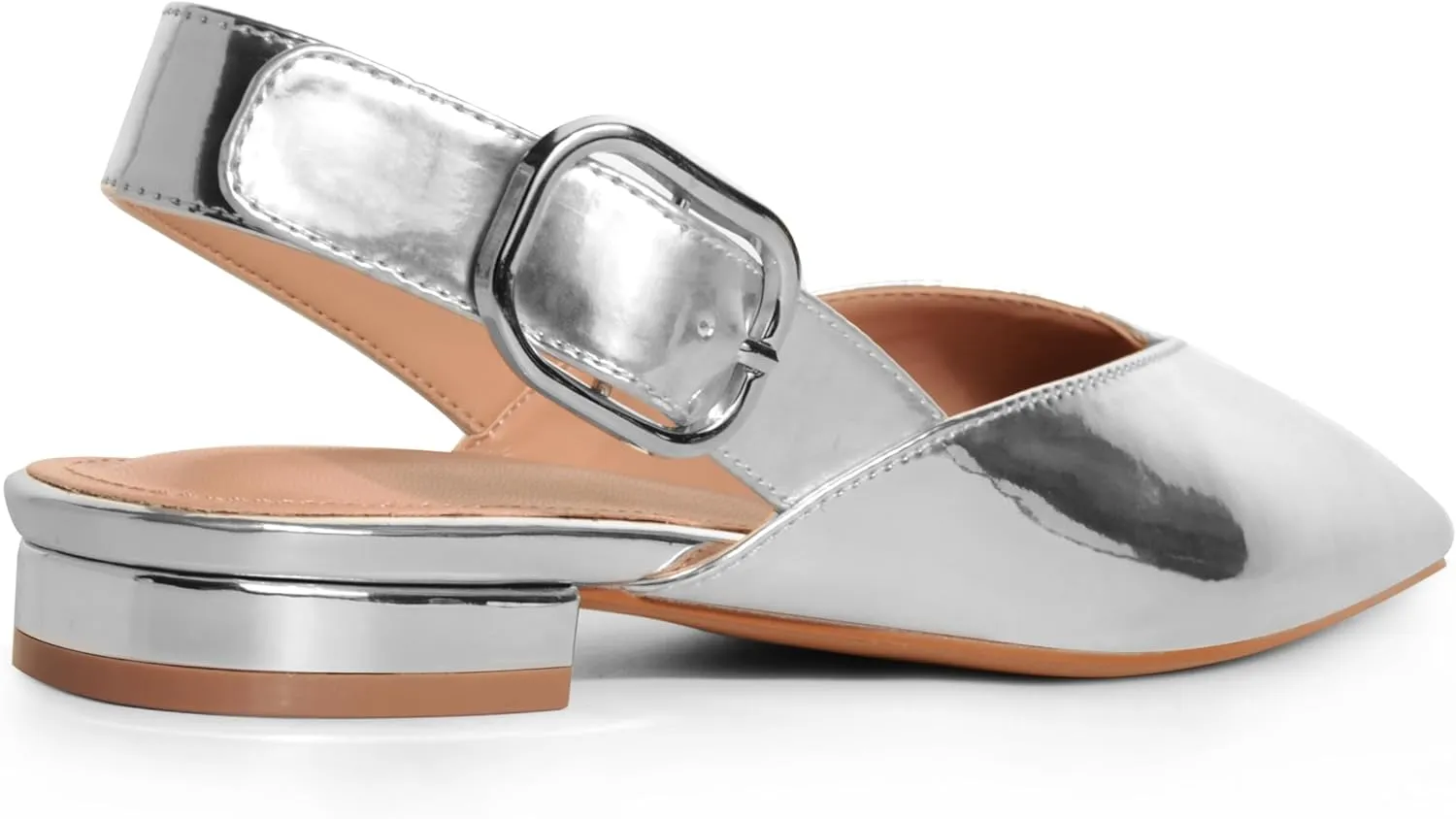 Gold Slingback Flat Shoes for Women Casual Comfortable Shoes Pointed Toe Adjustable Buckle Flat Mule Sandals