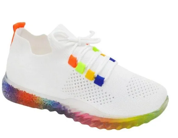 Golden Road White Rainbow Slip On Girls Sneakers 232K-WHT