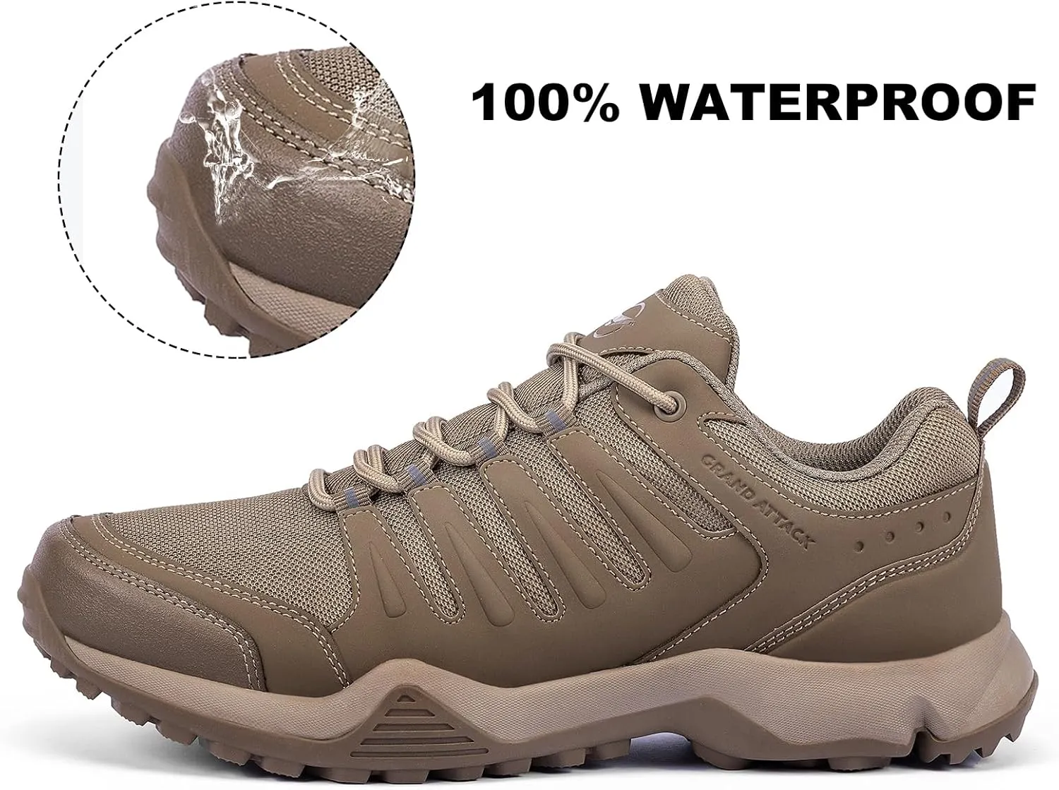 Grand Attack Men's Waterproof Hiking Shoes Lightweight Approach Trekking Comfortable Backpacking Boots Non Slip Work Shoes Outdoor Camping Travel Sneakers