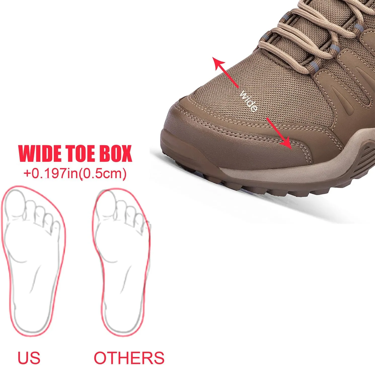 Grand Attack Men's Waterproof Hiking Shoes Lightweight Approach Trekking Comfortable Backpacking Boots Non Slip Work Shoes Outdoor Camping Travel Sneakers