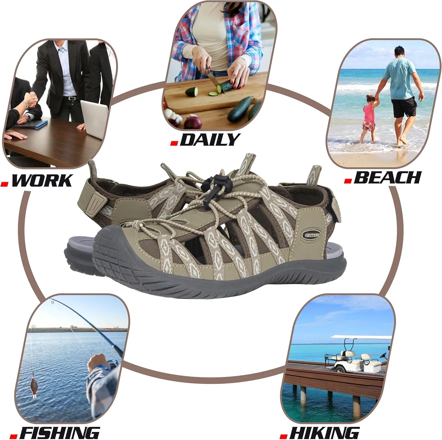 GRITION Hiking Sandals Women Closed Toe, Waterproof Lightweight Adjustable Hiking Athletic Sandals, Breathable For Beach Summer Adventure Comfortable Outdoor Sport