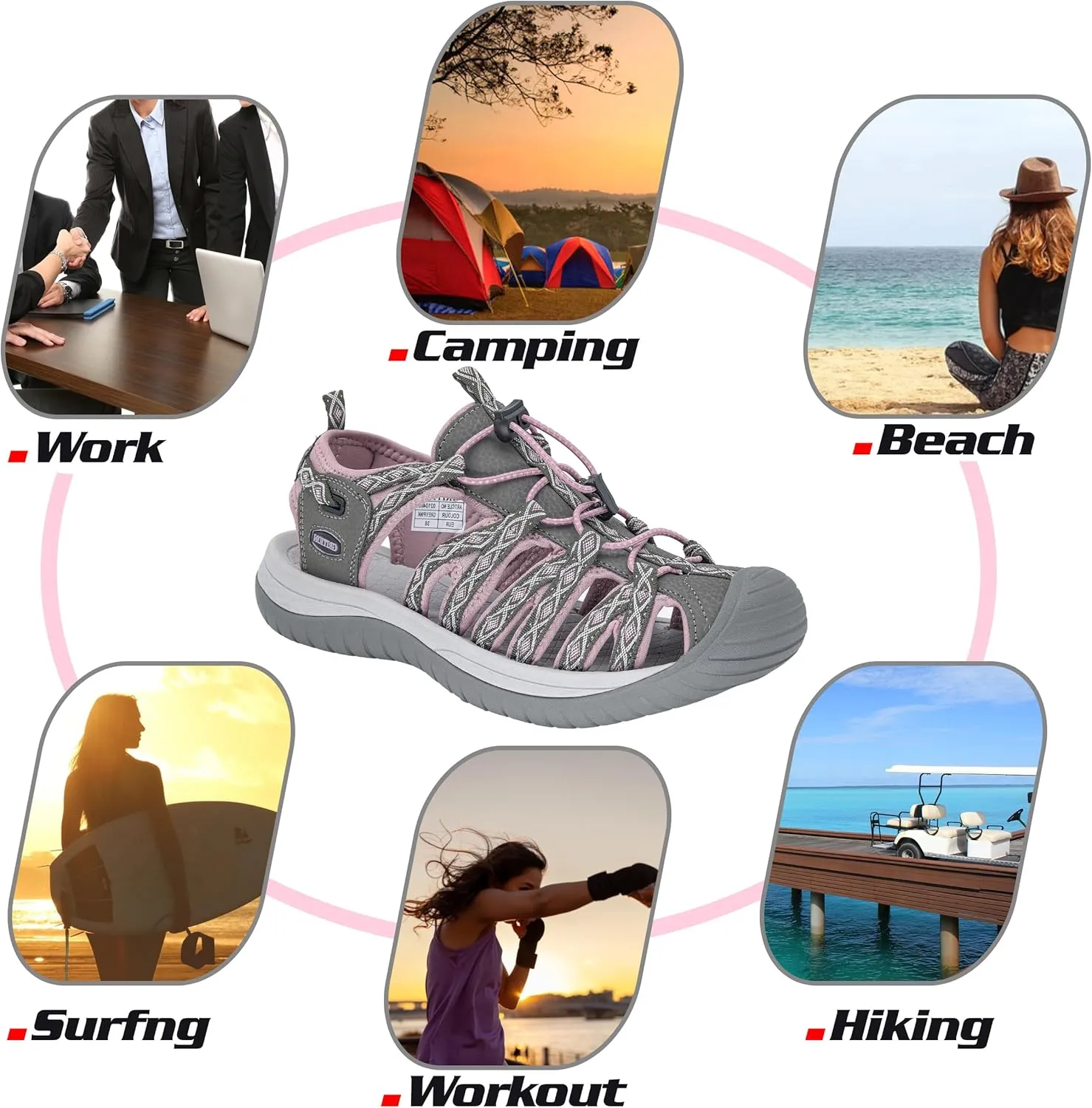 GRITION Hiking Sandals Women Closed Toe, Waterproof Lightweight Adjustable Hiking Athletic Sandals, Breathable For Beach Summer Adventure Comfortable Outdoor Sport