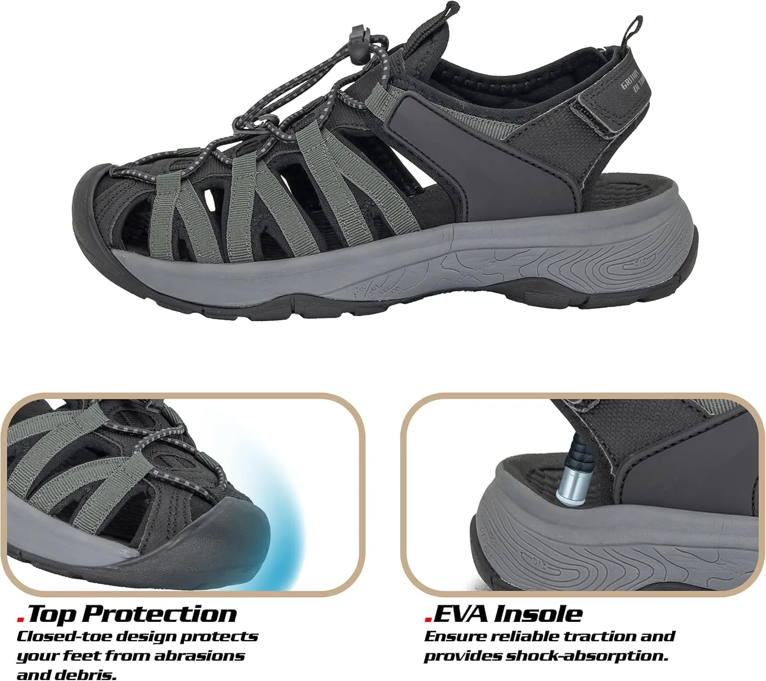 GRITION Hiking Sandals Women Closed Toe, Waterproof Lightweight Adjustable Hiking Athletic Sandals, Breathable For Beach Summer Adventure Comfortable Outdoor Sport