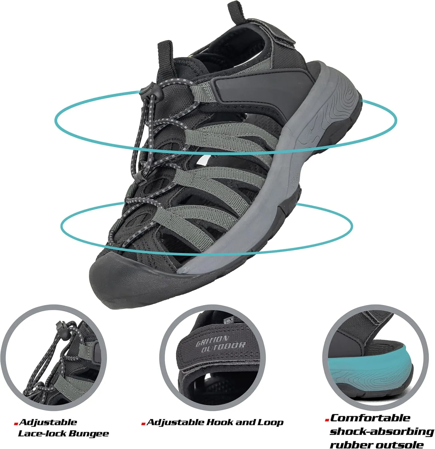 GRITION Hiking Sandals Women Closed Toe, Waterproof Lightweight Adjustable Hiking Athletic Sandals, Breathable For Beach Summer Adventure Comfortable Outdoor Sport