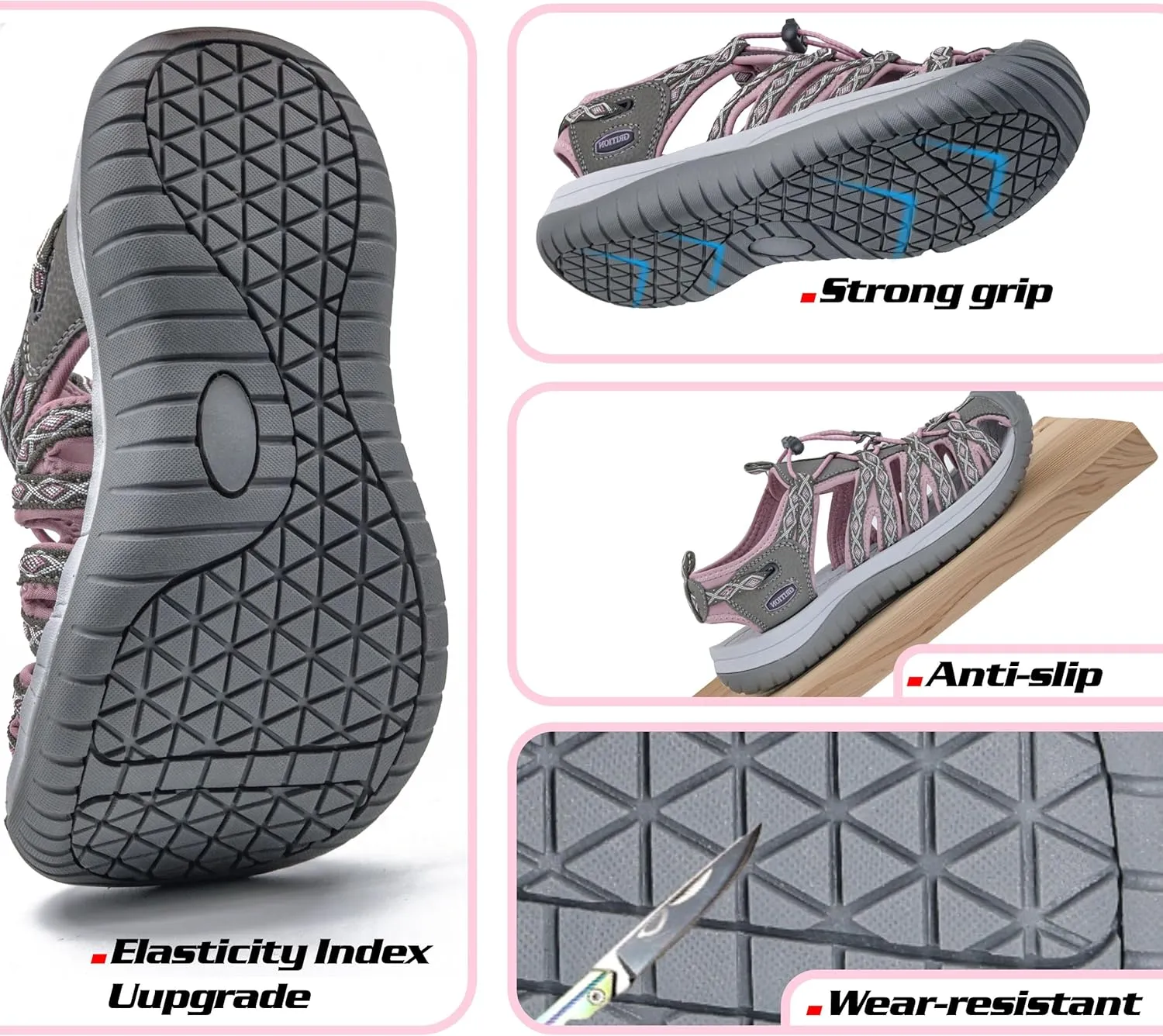 GRITION Hiking Sandals Women Closed Toe, Waterproof Lightweight Adjustable Hiking Athletic Sandals, Breathable For Beach Summer Adventure Comfortable Outdoor Sport