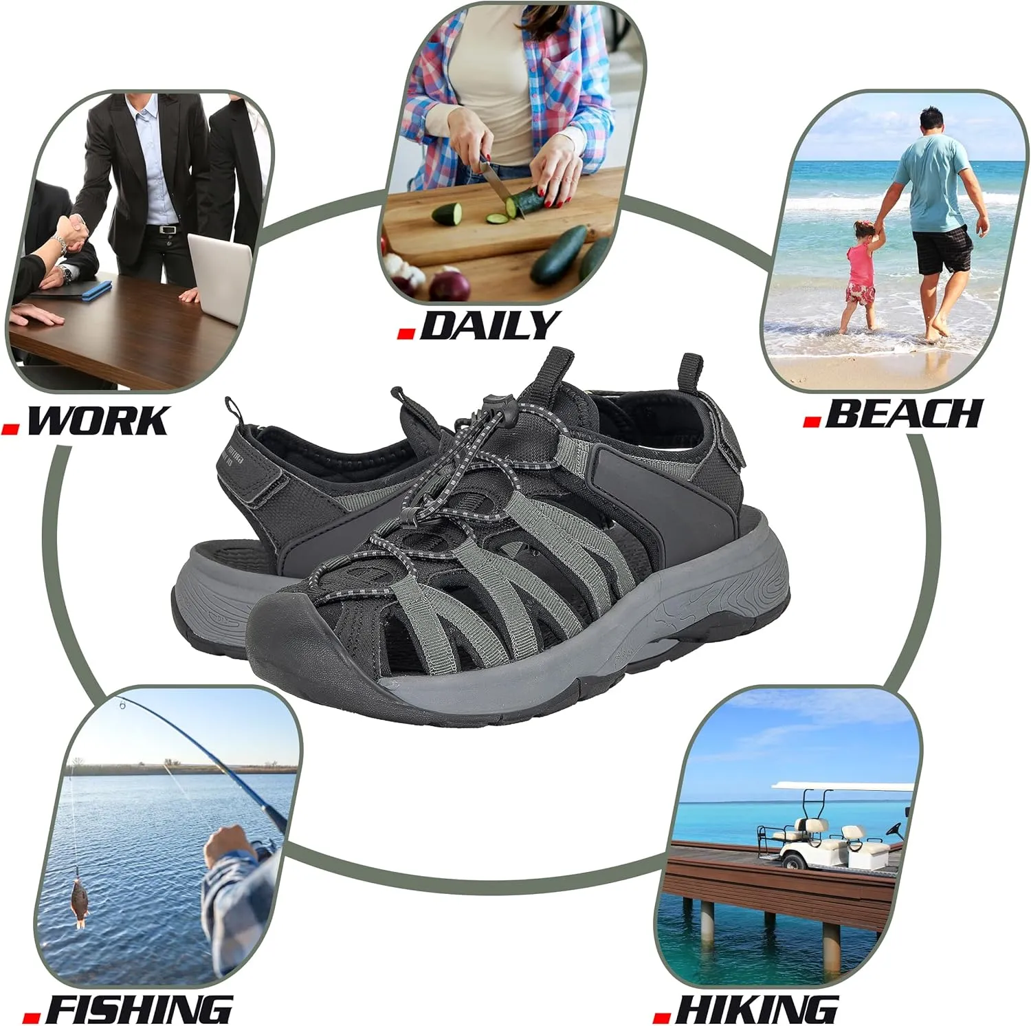 GRITION Hiking Sandals Women Closed Toe, Waterproof Lightweight Adjustable Hiking Athletic Sandals, Breathable For Beach Summer Adventure Comfortable Outdoor Sport