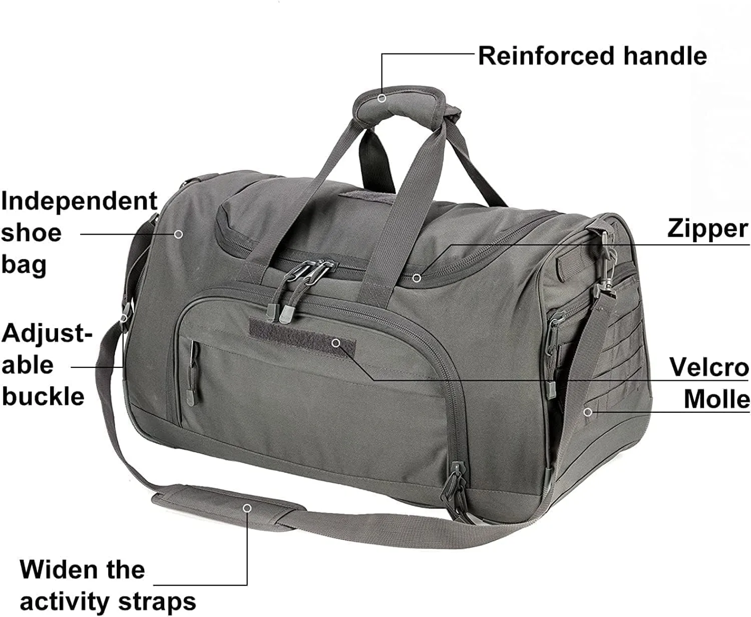 Gym Bag for Women & Men Tactical Duffle Military Weekender Work Out Lightweight Waterproof Sports Tote Shoe Pocket Gray