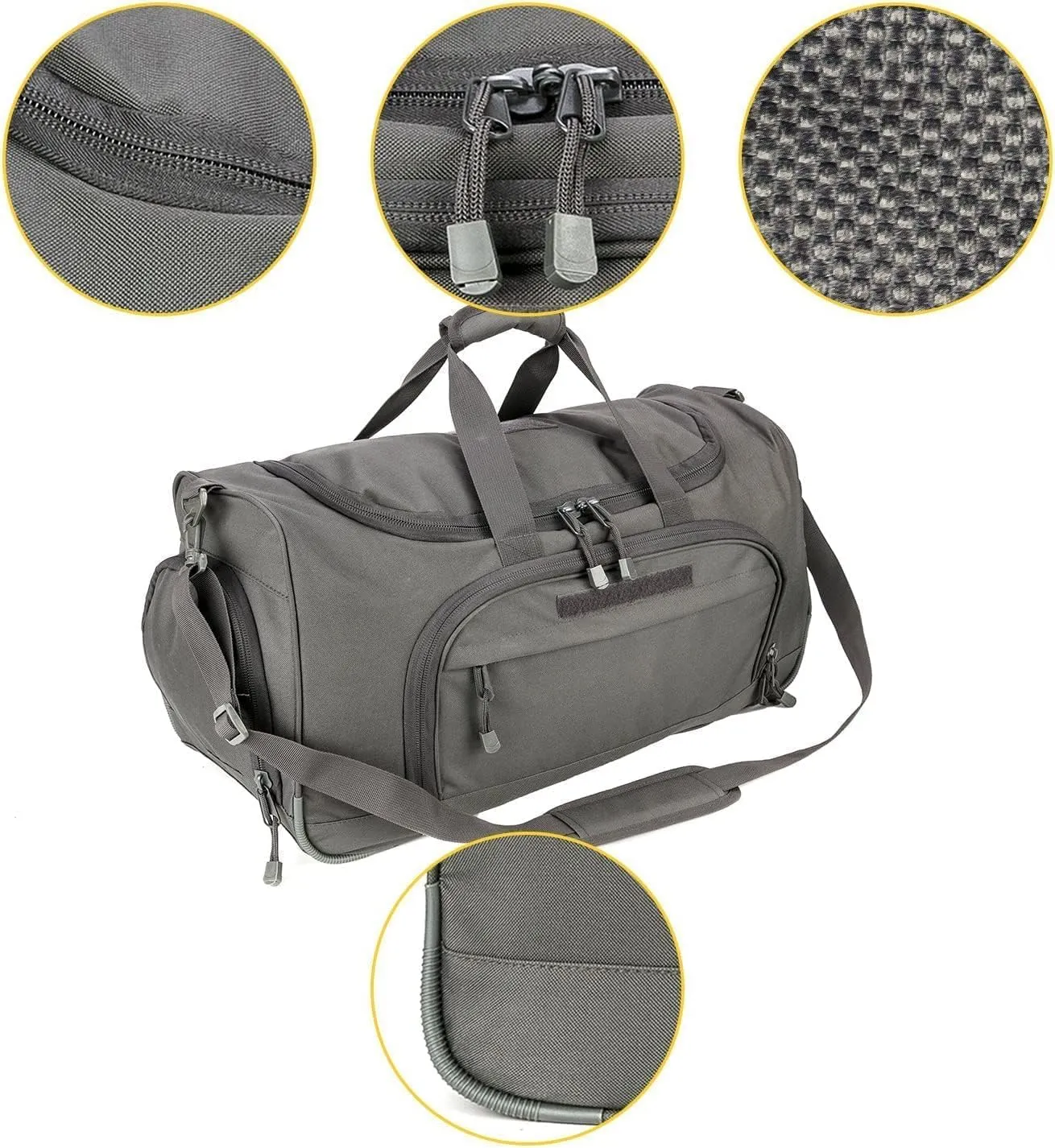 Gym Bag for Women & Men Tactical Duffle Military Weekender Work Out Lightweight Waterproof Sports Tote Shoe Pocket Gray