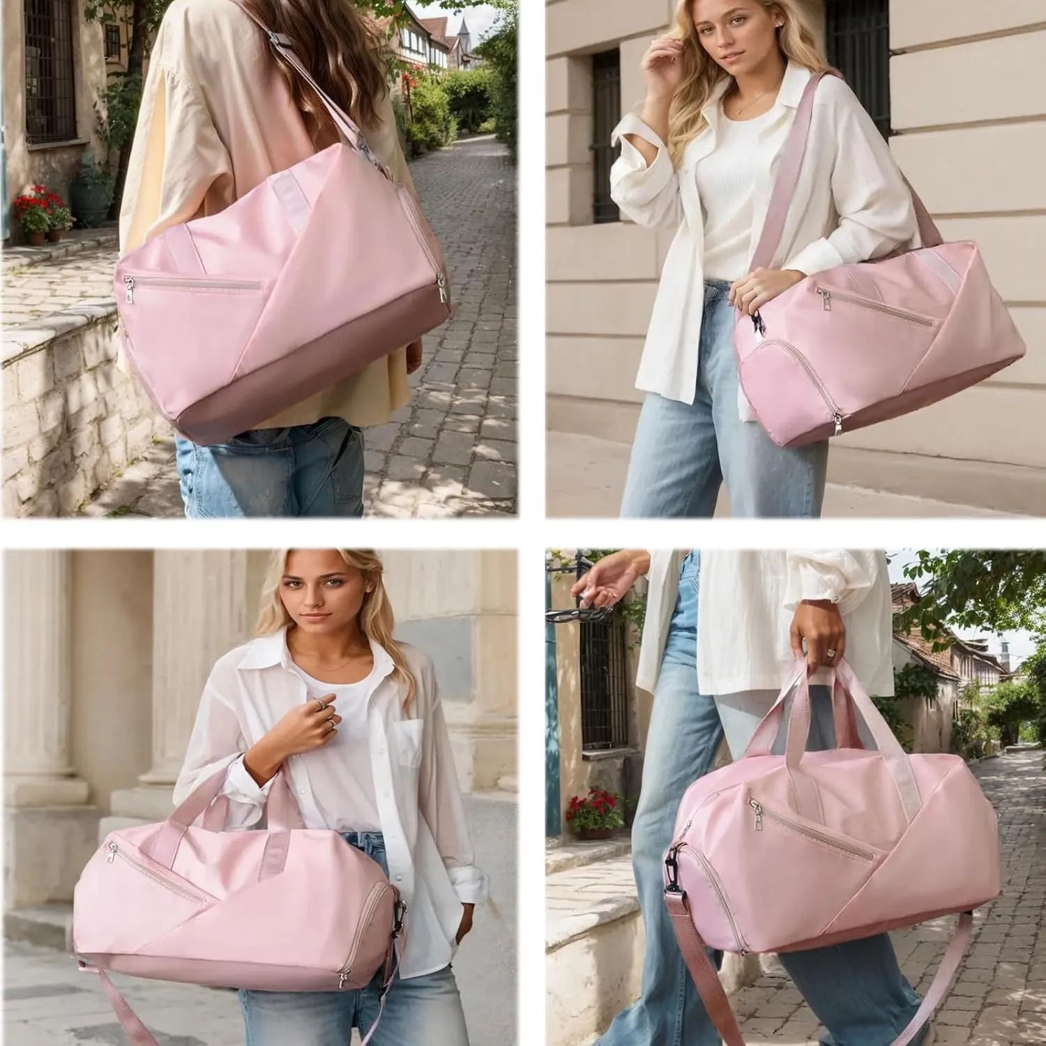 Gym Bag for Women and Men, 30L Travel Duffle Bags with Shoe Compartment & Wet Pocket, Lightweight Weekender Carry On Bag for Sports, Gym, Yoga, Camping Pink