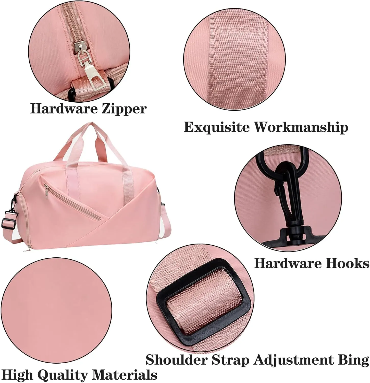 Gym Bag for Women and Men, 30L Travel Duffle Bags with Shoe Compartment & Wet Pocket, Lightweight Weekender Carry On Bag for Sports, Gym, Yoga, Camping Pink