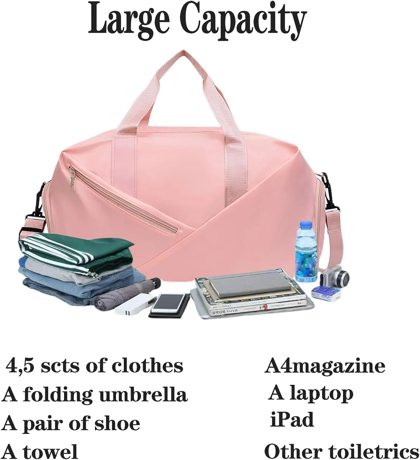 Gym Bag for Women and Men, 30L Travel Duffle Bags with Shoe Compartment & Wet Pocket, Lightweight Weekender Carry On Bag for Sports, Gym, Yoga, Camping Pink