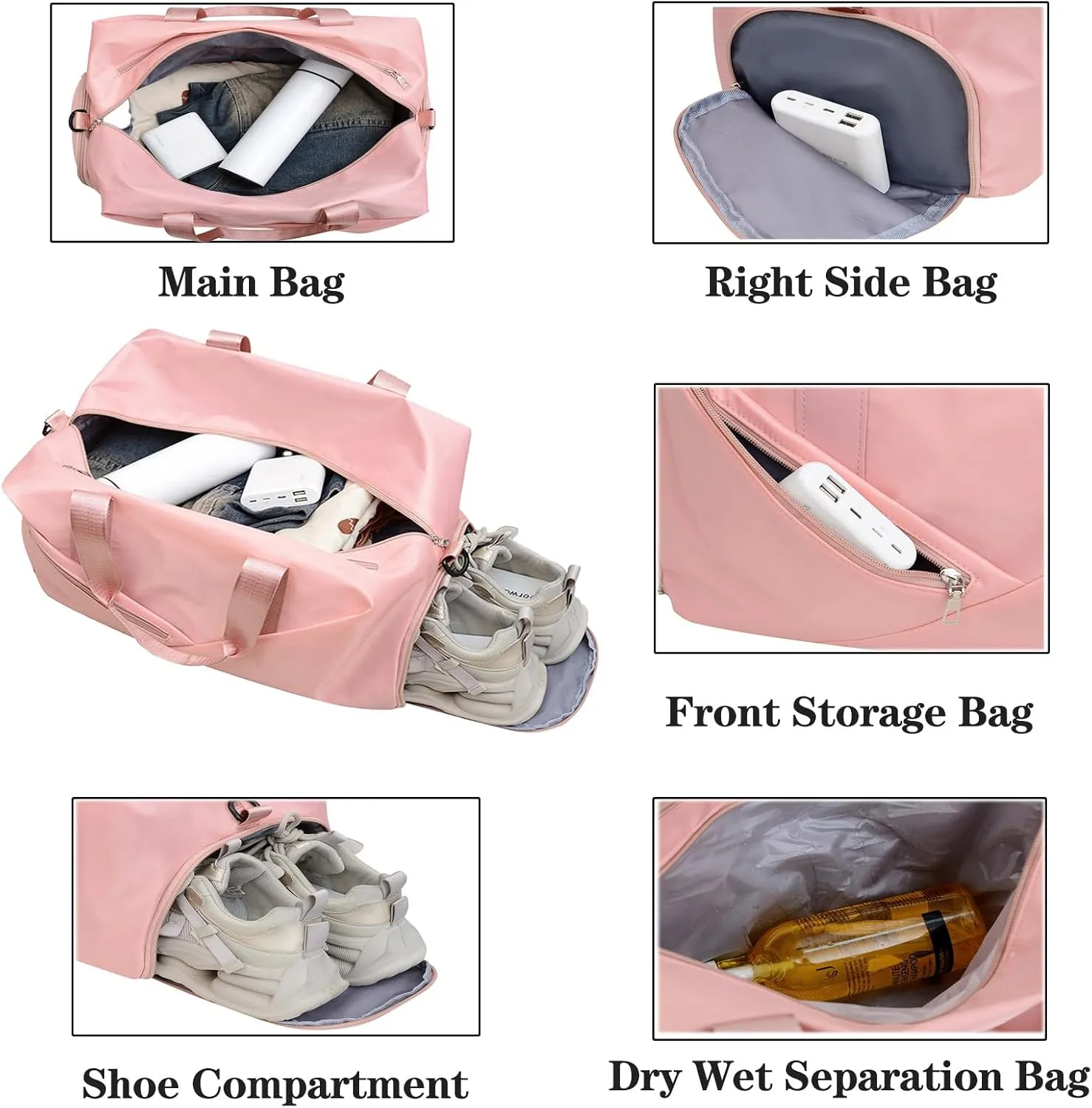 Gym Bag for Women and Men, 30L Travel Duffle Bags with Shoe Compartment & Wet Pocket, Lightweight Weekender Carry On Bag for Sports, Gym, Yoga, Camping Pink