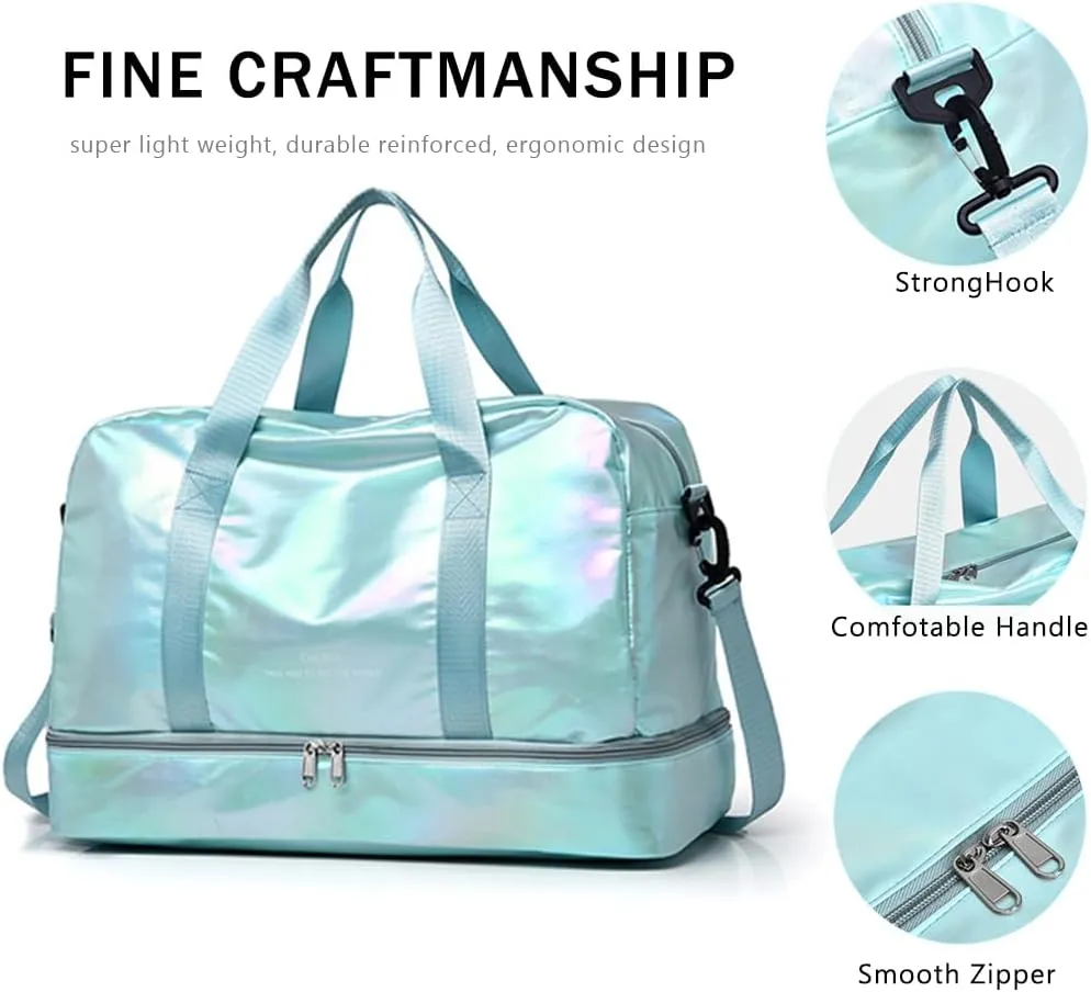 Gym Bag for Women Sports Travel Duffel Bag with Toiletry Bag Weekender Overnight Carry On Bag with Shoes Compartment Wet Pocket for Women Girls Yoga Dance Tote Workout Hospital Swim Bags Green