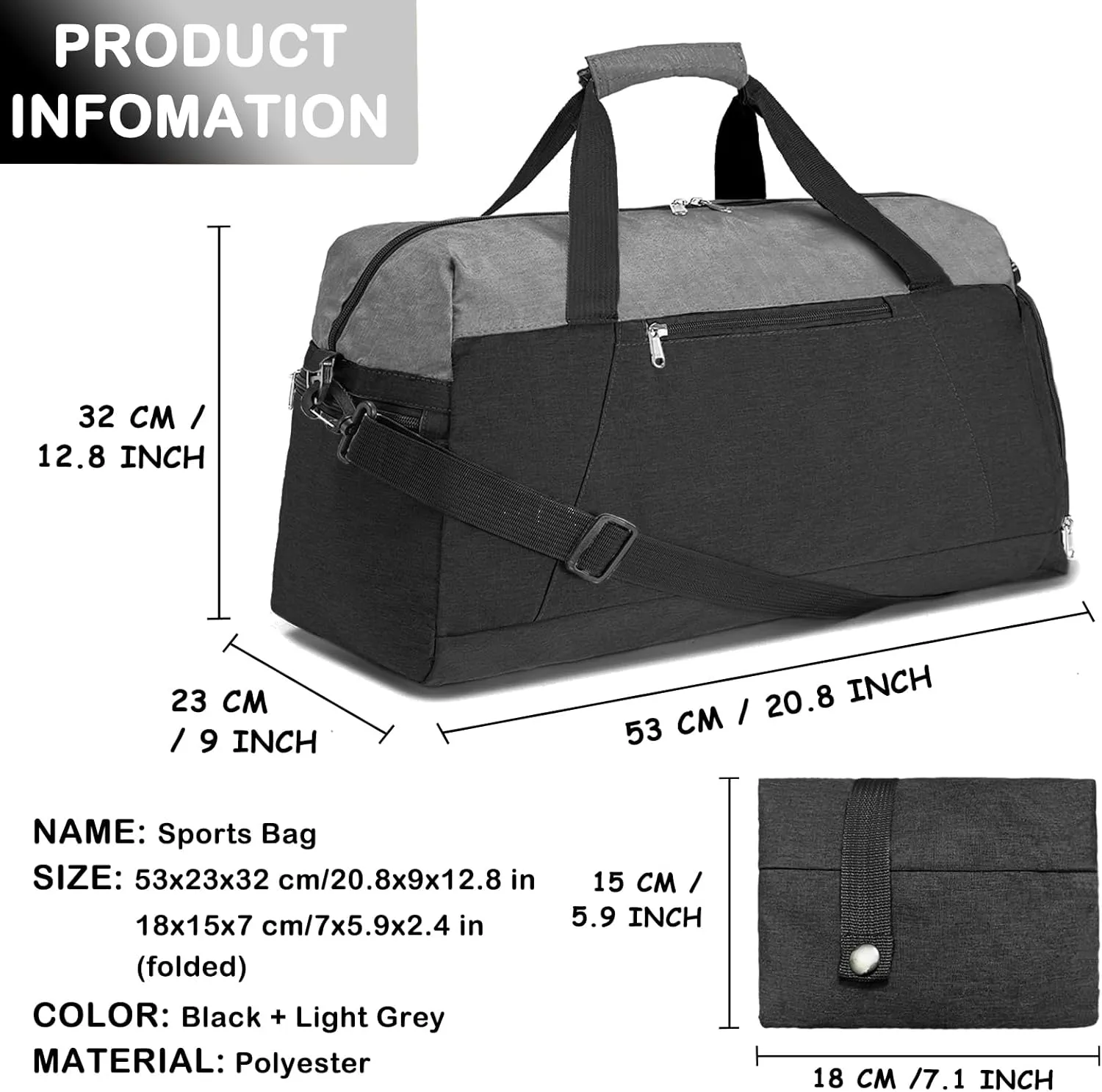 Gym Bags for Women Men with Wet & Shoe Compartment, 40L Foldable Travel Duffle Bag, Lightweight Weekender Overnight Duffel Bag for Traveling Sports Gym(Black)