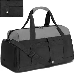 Gym Bags for Women Men with Wet & Shoe Compartment, 40L Foldable Travel Duffle Bag, Lightweight Weekender Overnight Duffel Bag for Traveling Sports Gym(Black)