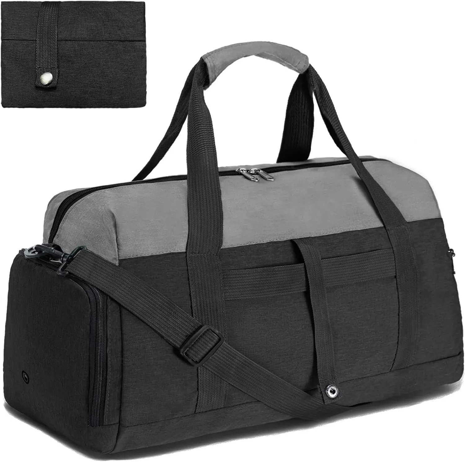 Gym Bags for Women Men with Wet & Shoe Compartment, 40L Foldable Travel Duffle Bag, Lightweight Weekender Overnight Duffel Bag for Traveling Sports Gym(Black)