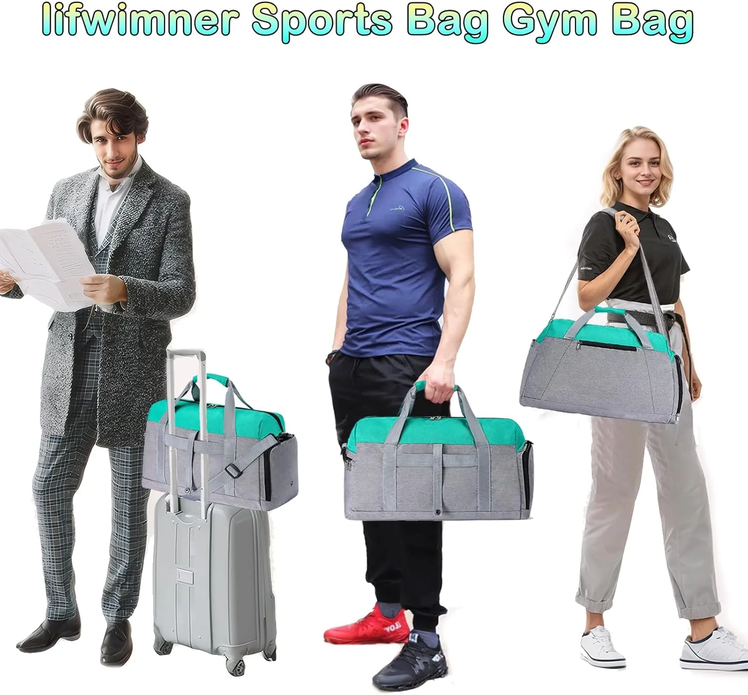 Gym Bags for Women Men with Wet & Shoe Compartment, 40L Foldable Travel Duffle Bag, Lightweight Weekender Overnight Duffel Bag for Traveling Sports Gym(Green)