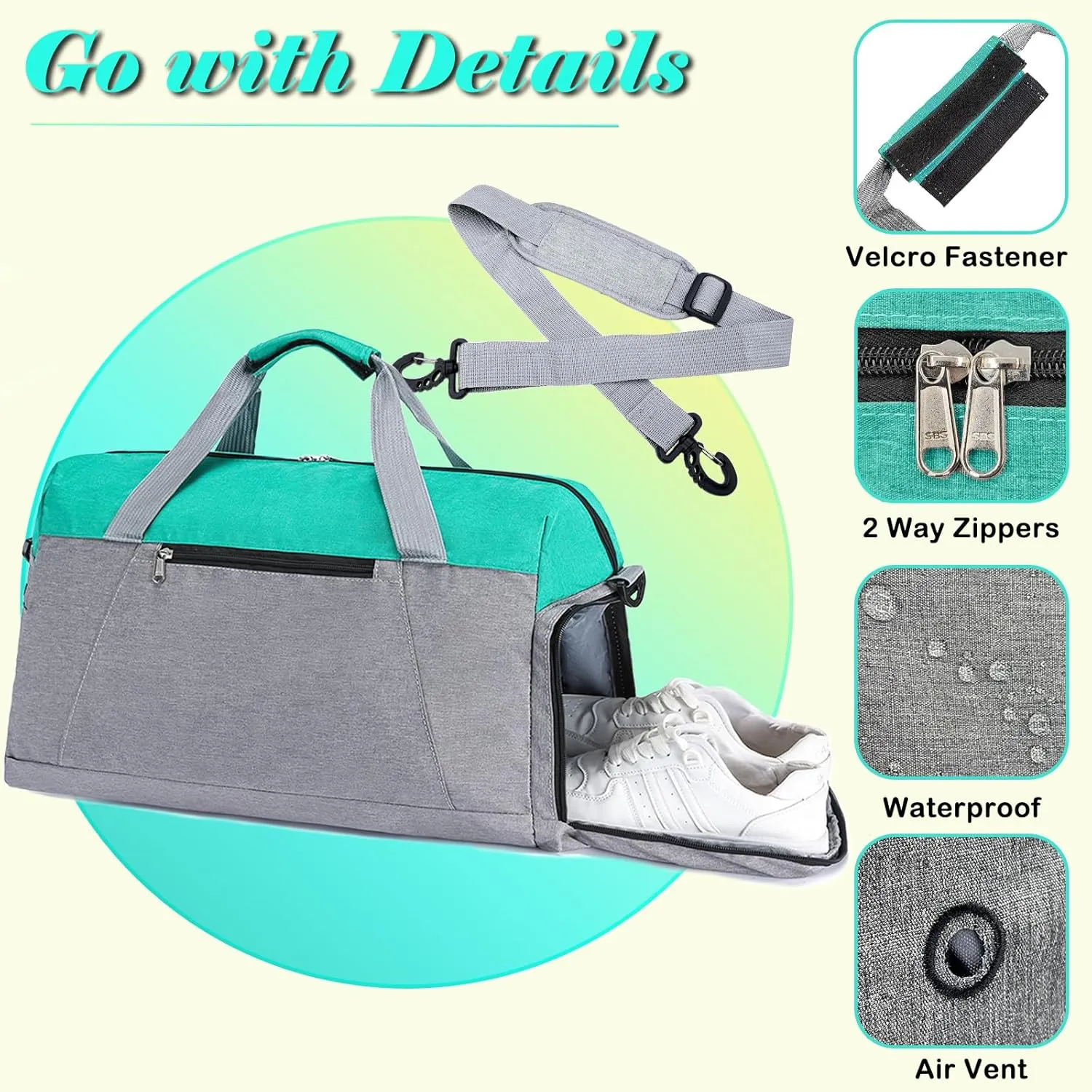 Gym Bags for Women Men with Wet & Shoe Compartment, 40L Foldable Travel Duffle Bag, Lightweight Weekender Overnight Duffel Bag for Traveling Sports Gym(Green)