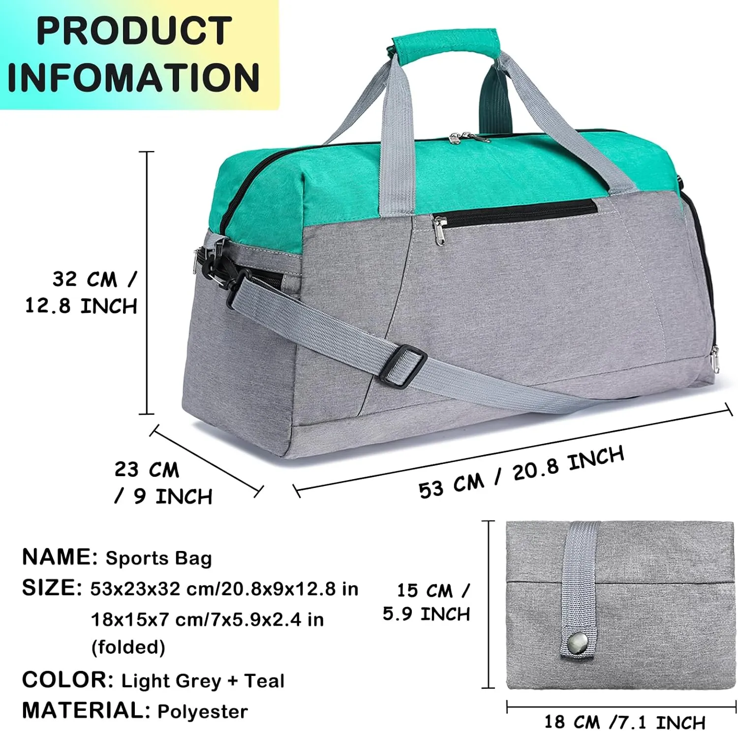 Gym Bags for Women Men with Wet & Shoe Compartment, 40L Foldable Travel Duffle Bag, Lightweight Weekender Overnight Duffel Bag for Traveling Sports Gym(Green)