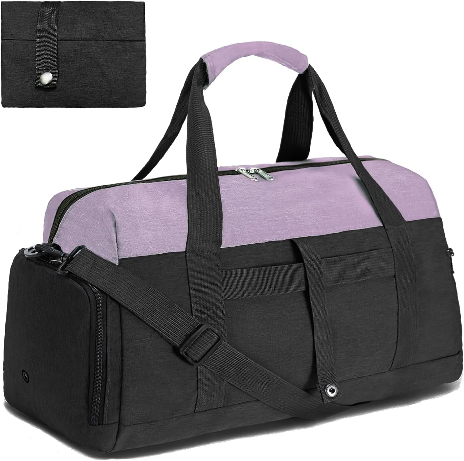 Gym Bags for Women Men with Wet & Shoe Compartment, 40L Foldable Travel Duffle Bag, Lightweight Weekender Overnight Duffel Bag for Traveling Sports Gym(Purple)