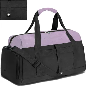 Gym Bags for Women Men with Wet & Shoe Compartment, 40L Foldable Travel Duffle Bag, Lightweight Weekender Overnight Duffel Bag for Traveling Sports Gym(Purple)