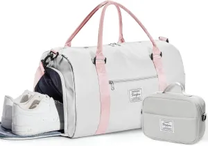 Gym Duffel With Shoes Compartment and Wet Pocket - Travel Bag for Women and Men - Waterproof Weekend Overnight Carry-on With Toiletry Bag for Sport, Plane, Hospital - Tote Holdall