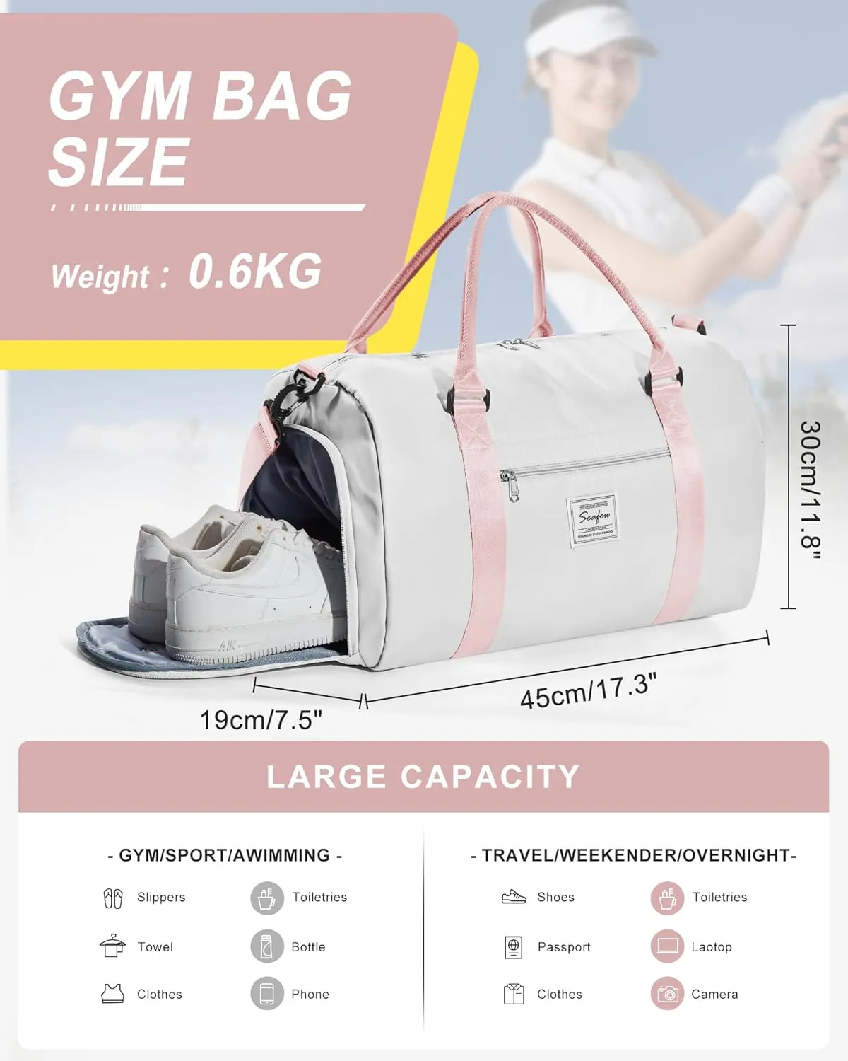 Gym Duffel With Shoes Compartment and Wet Pocket - Travel Bag for Women and Men - Waterproof Weekend Overnight Carry-on With Toiletry Bag for Sport, Plane, Hospital - Tote Holdall
