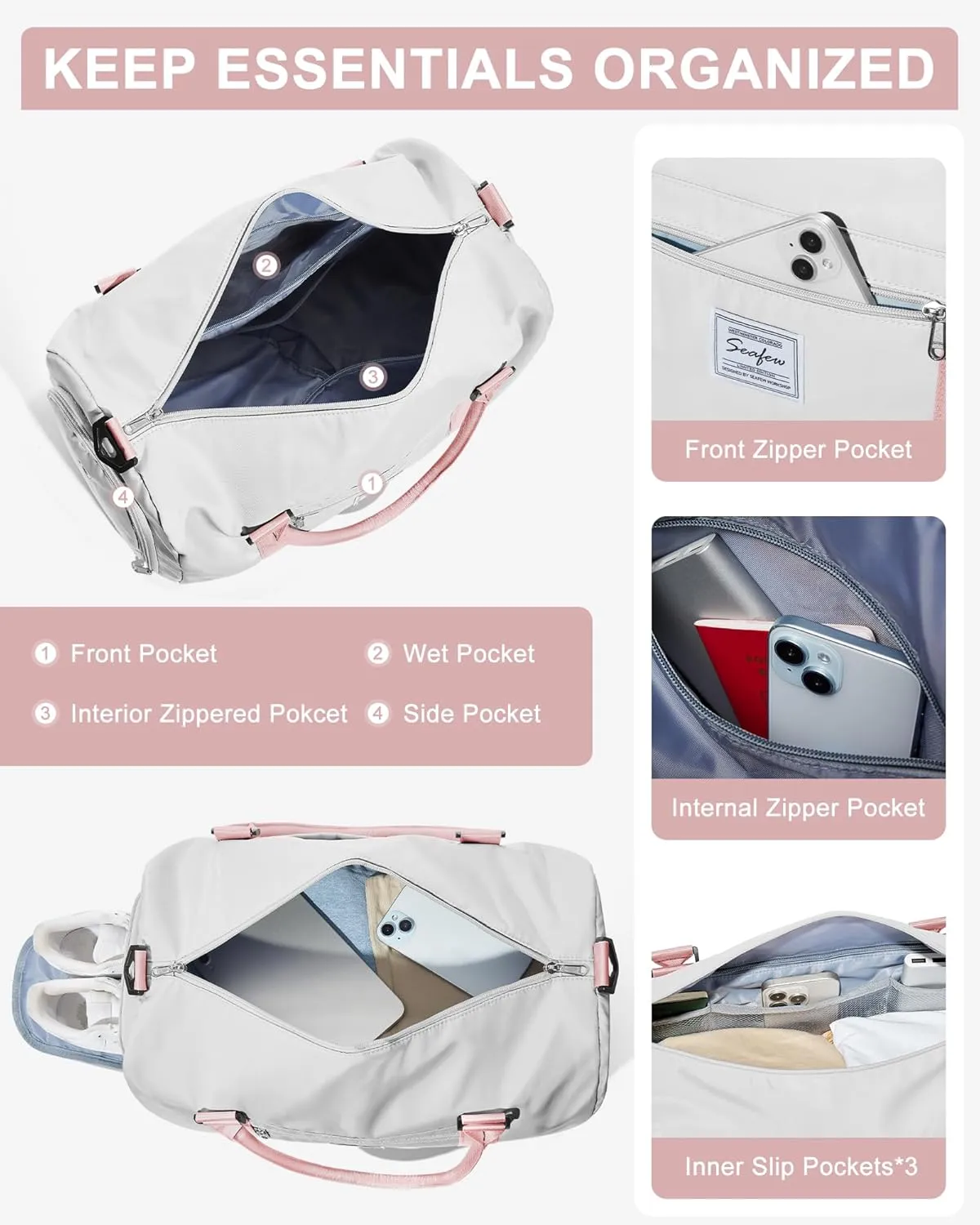 Gym Duffel With Shoes Compartment and Wet Pocket - Travel Bag for Women and Men - Waterproof Weekend Overnight Carry-on With Toiletry Bag for Sport, Plane, Hospital - Tote Holdall