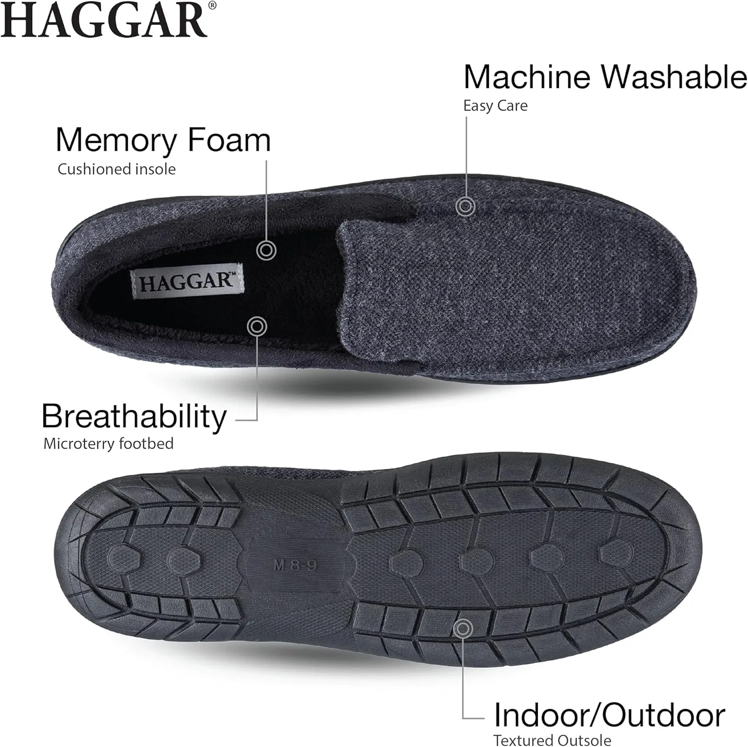 Haggar Men's Closed-Back Memory Foam Venetian Slipper House Shoe-Indoor/Outdoor Sole