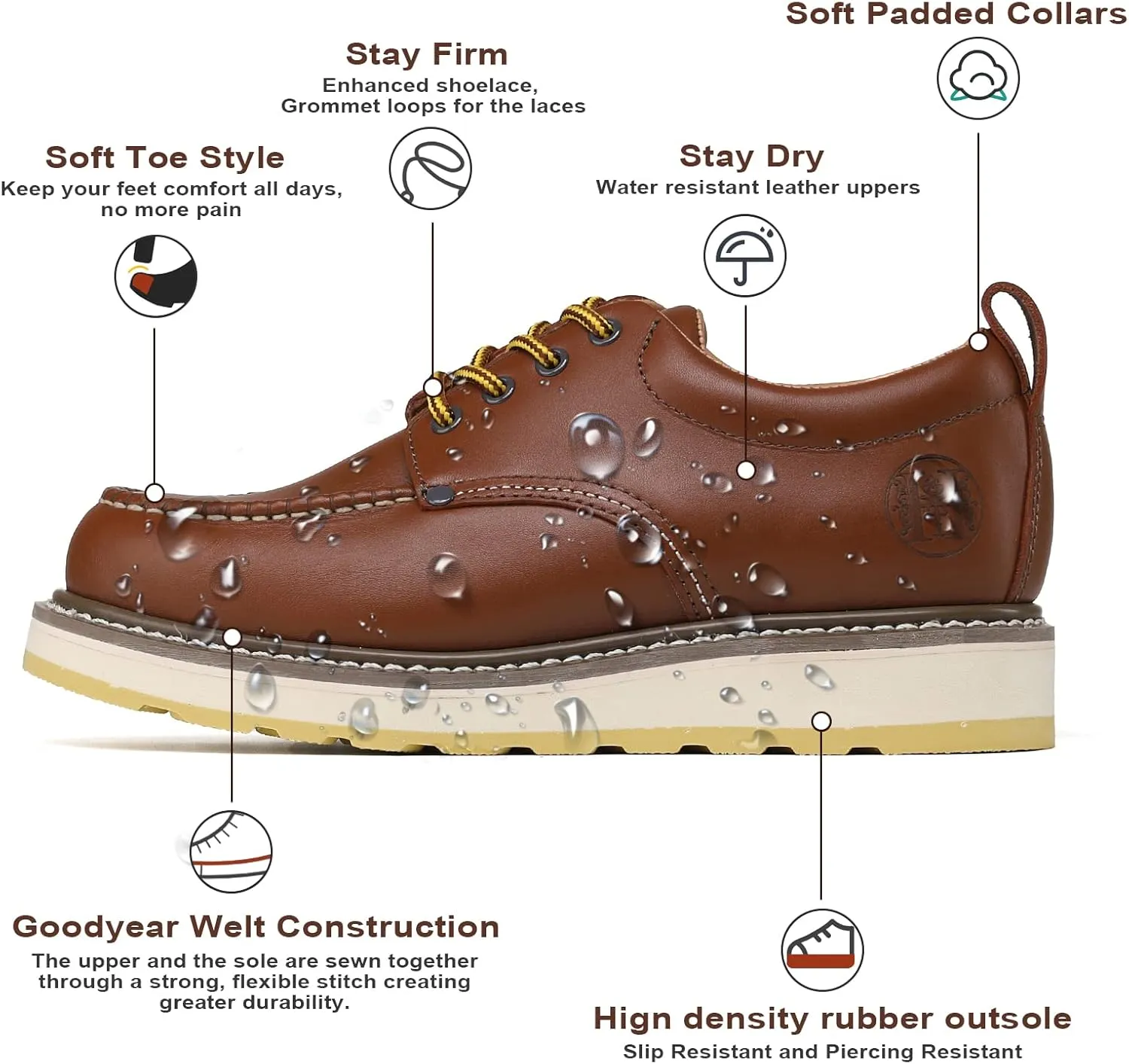 HANDPOINT Men's 6" Stylish Classic SureTrack Steel Toe Leather Slip Resistant Durable Breathable Work Boots H84992 H82994