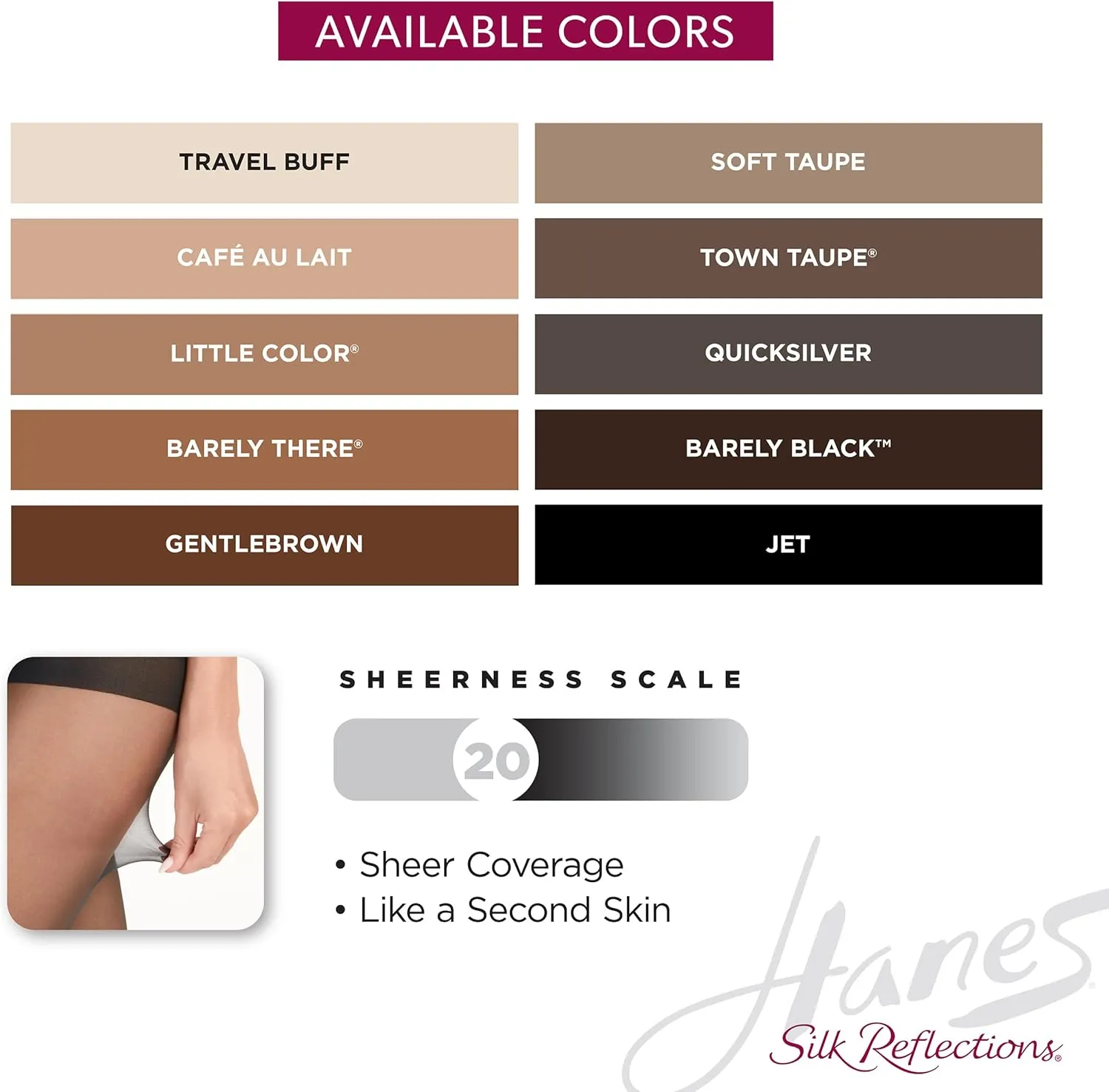 Hanes Silk Reflections Womens Non Control | Sheer Toe | Silky Sheer Pantyhose