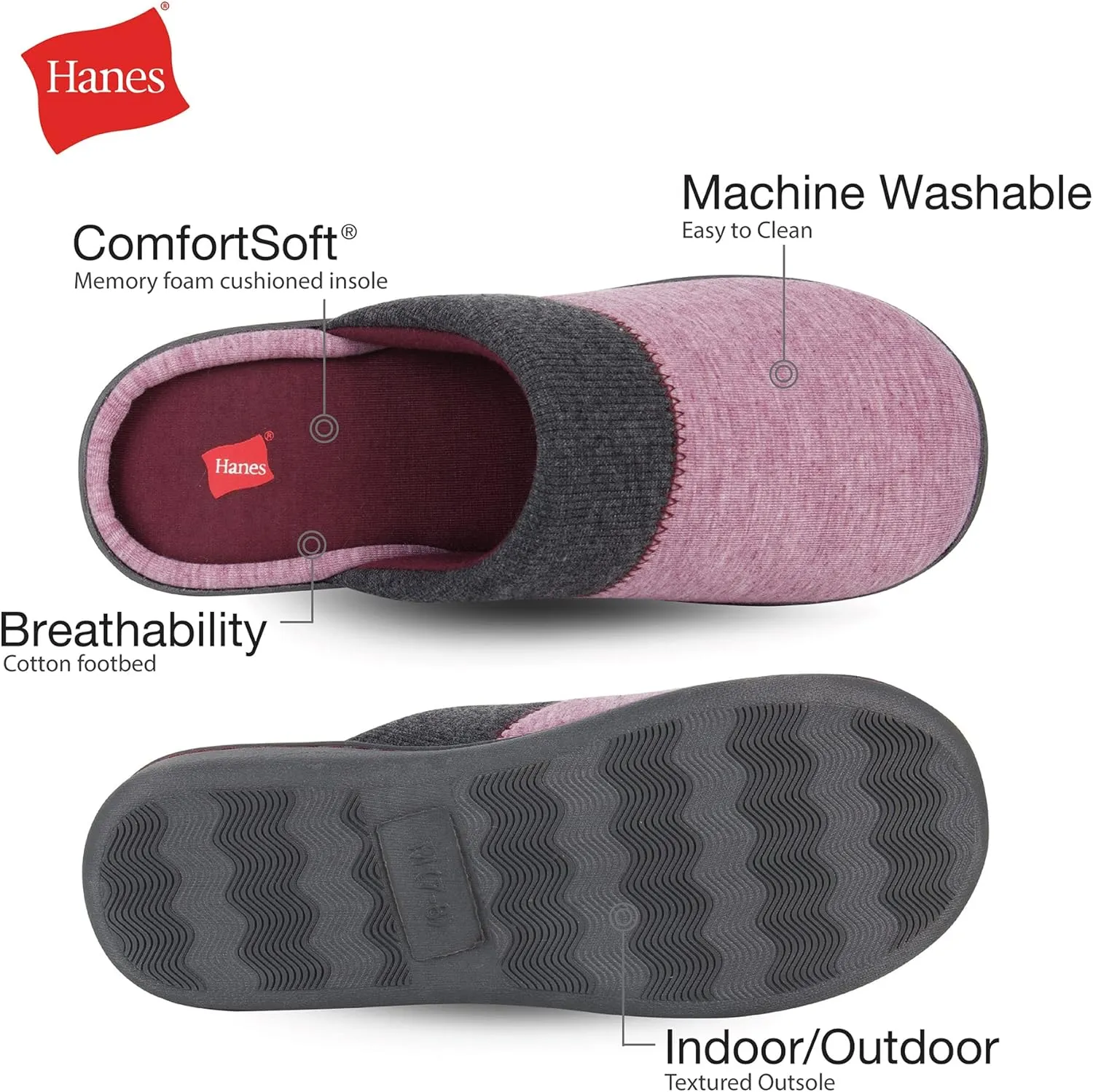 Hanes womens Comfort Cotton on Scuff With Memory Foam and Anti-skid Sole Slipper