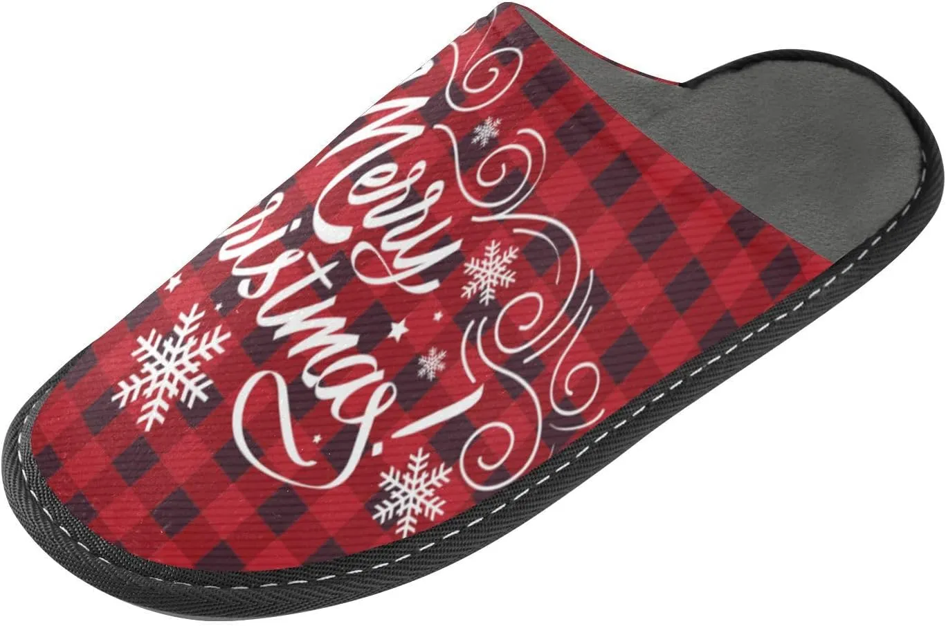 Happy Christmas New Year Spa Slippers Holiday Snowflakes Indoor House Fuzzy Slippers Soft Memory Foam Non-Slip Home Slipper Winter Shoes For Bedroom Hotel Travel 10.5-11