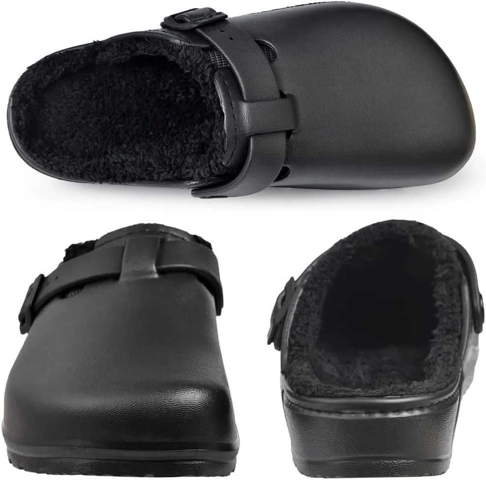 Harssidanzar Womens Lined Clogs Winter Fleece Breathable Walking Garden Shoes Warm Non-Slip Mule Footwear HL206US