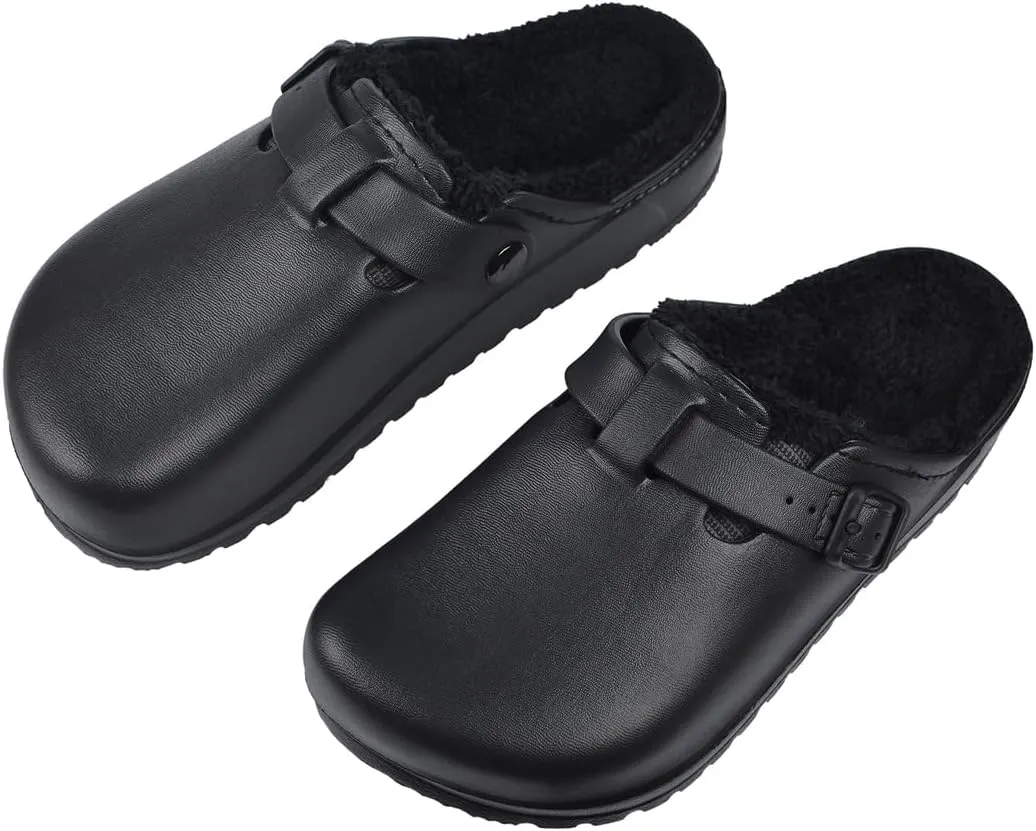 Harssidanzar Womens Lined Clogs Winter Fleece Breathable Walking Garden Shoes Warm Non-Slip Mule Footwear HL206US